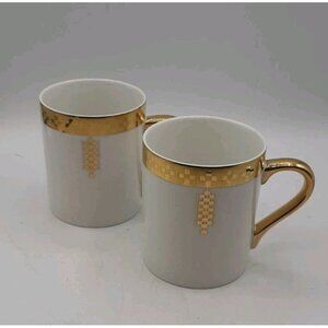 Vintage 1990 Frank Lloyd Wright Inspired Imperial Gold Trim Japan Set of Two